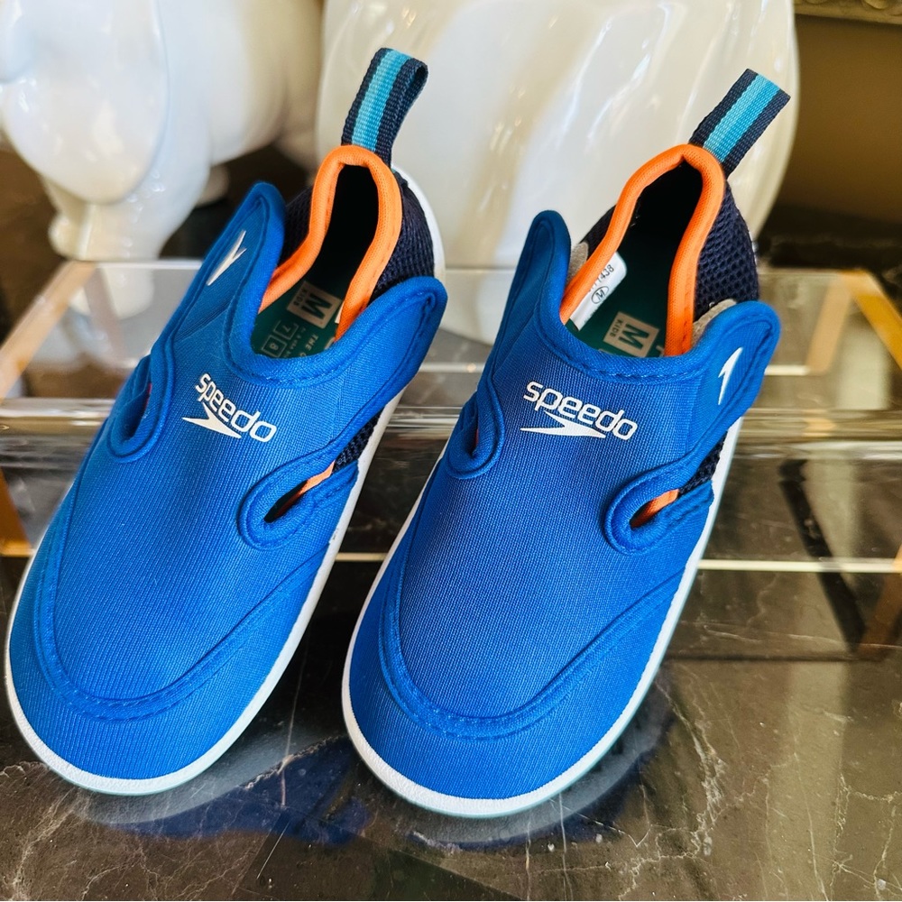 SPEEDO TODDLER HYBRID WATER SHOES SIZE MEDIUM BLUE NEOPRENE 7” LENGTH GREAT - Picture 4 of 12